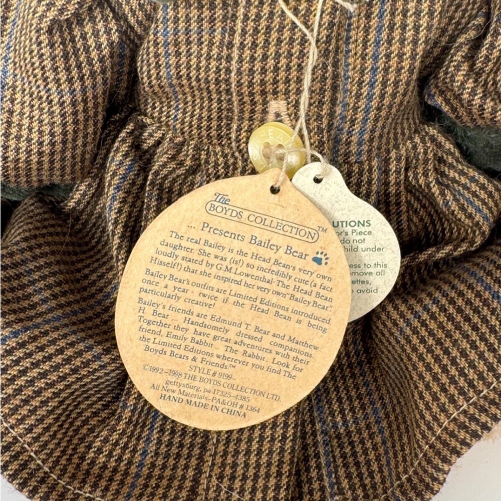 Bailey RETIRED jointed collector Boyd’s Bear Archive series heart pillow 8” 90’s - Picture 4 of 11